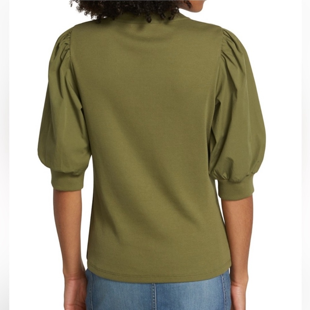 VERONICA BEARD Coralee green Puff-Sleeve Rib-Knit Top XS - Picture 4 of 9